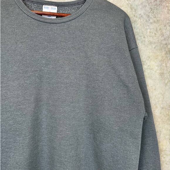 Vintage 90s Jerzees Blank Sweatshirt Mens Sz L Dark Gray Pullover Round Neck - Picture 5 of 9